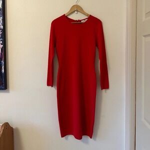 John + Jenn Red Ribbed Knit Long Sleeve Bodycon Midi Dress | Size Medium